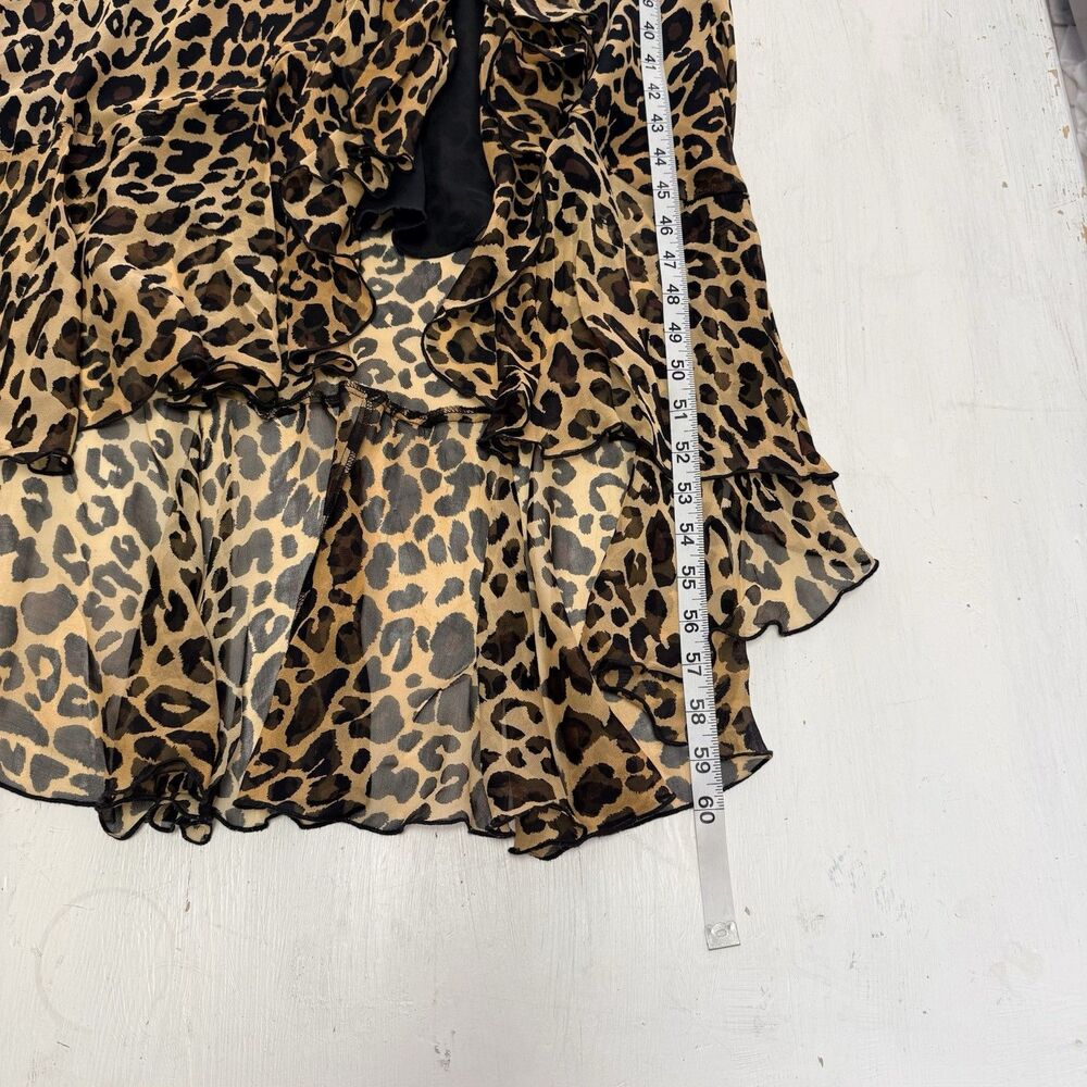 Vintage Caché 100% Silk Leopard Print Maxi  Dress Gown Bias Cut Tiered Ruffle M - Picture 13 of 16